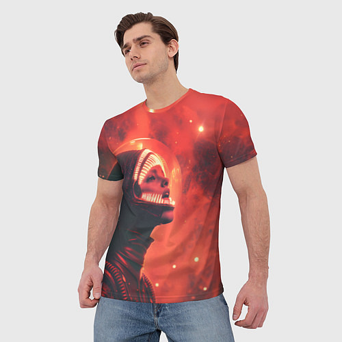 Мужская футболка Девушка в космосе в костюме чужого / 3D-принт – фото 3