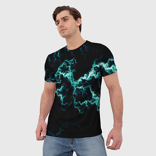 Мужская футболка Lightning light blue glow / 3D-принт – фото 3