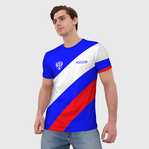 Мужская футболка Россия с гербом и цветами флага / 3D-принт – фото 3