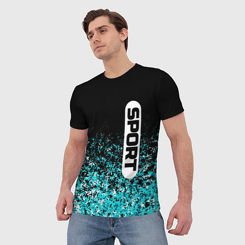 Мужская футболка Sport чёрно-голубой пятнистый / 3D-принт – фото 3