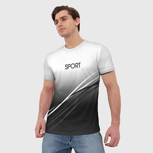 Мужская футболка Sport градиент из белого в серый с полосами / 3D-принт – фото 3