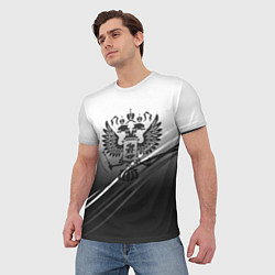 Футболка мужская Герб России градиент в полосами серый, цвет: 3D-принт — фото 2