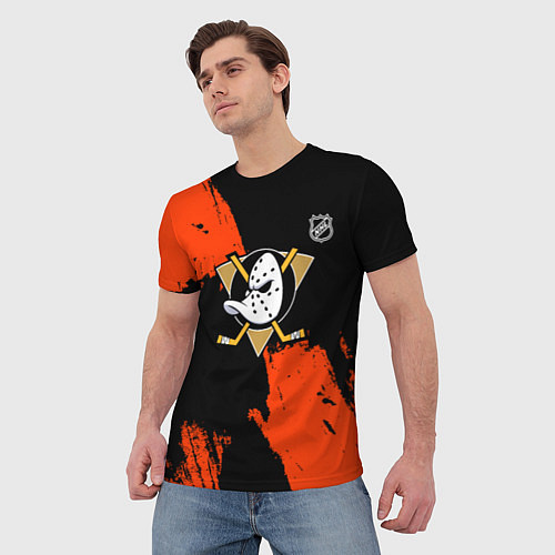 Мужская футболка Анахайм Дакс - оранжевая краска / 3D-принт – фото 3