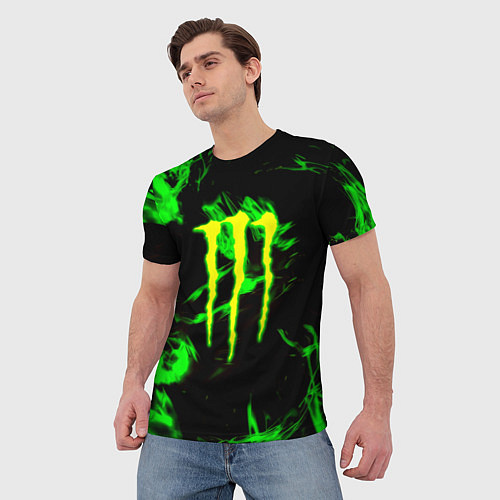 Мужская футболка Monster energy кислотное лого огонь / 3D-принт – фото 3