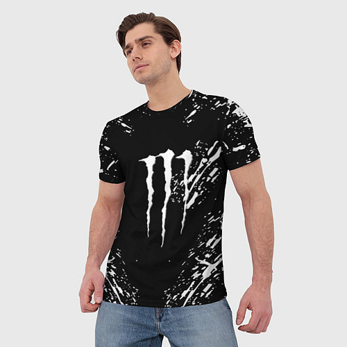 Мужская футболка Monster energy white splash / 3D-принт – фото 3