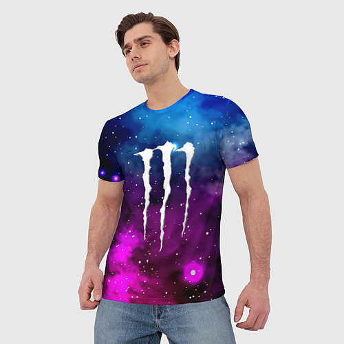 Мужская футболка Monster energy neon space / 3D-принт – фото 3