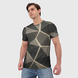 Футболка мужская Серая объемная текстура с гранями, цвет: 3D-принт — фото 2