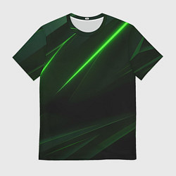 Футболка мужская Зеленая текстура с неоновыми линиями, цвет: 3D-принт