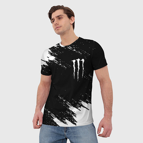 Мужская футболка Monster energy краски штрихи белые / 3D-принт – фото 3