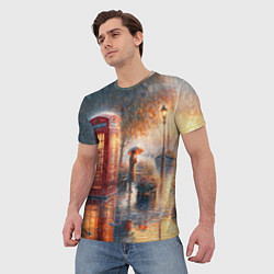 Футболка мужская Красная телефонная будка на набережной, цвет: 3D-принт — фото 2