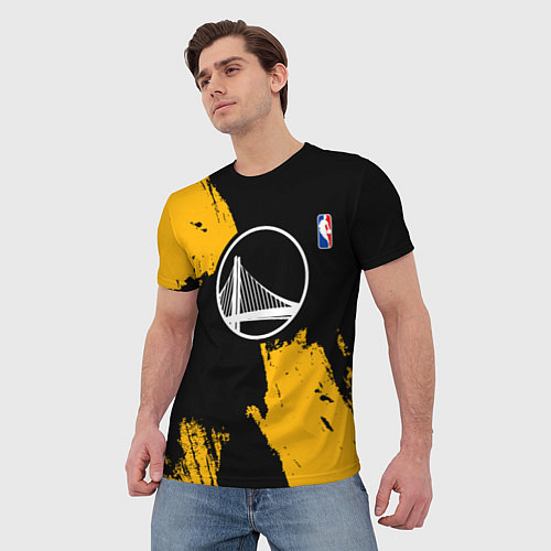 Мужская футболка Голден Стэйт Уорриорз - брызги желтой краски / 3D-принт – фото 3