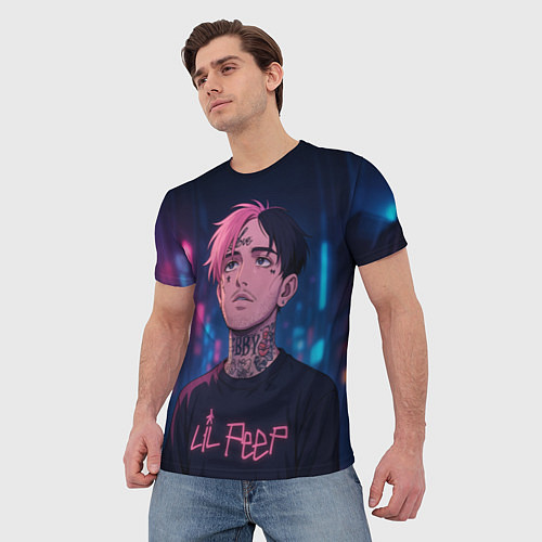 Мужская футболка LiL Peep - Неоновый аниме арт / 3D-принт – фото 3