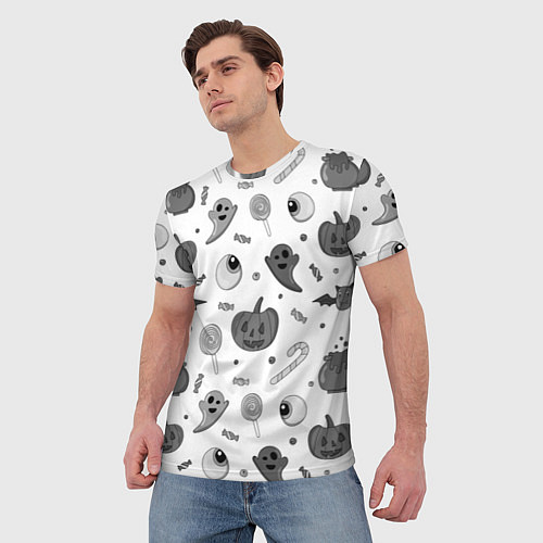 Мужская футболка Halloween grey and white / 3D-принт – фото 3