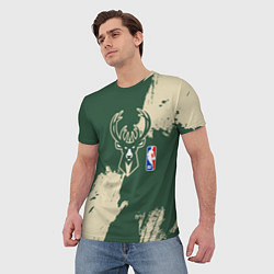 Футболка мужская Милуоки Бакс - разлитая краска, цвет: 3D-принт — фото 2