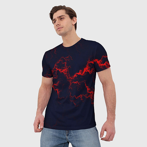 Мужская футболка Lightning red glow / 3D-принт – фото 3