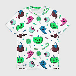 Футболка мужская Halloween light green pumpkin - паттерн, цвет: 3D-принт