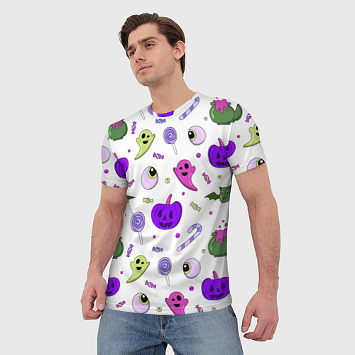 Мужская футболка Halloween purple pumpkin pattern / 3D-принт – фото 3