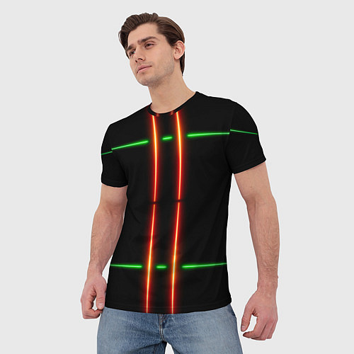 Мужская футболка Neon green black red line / 3D-принт – фото 3
