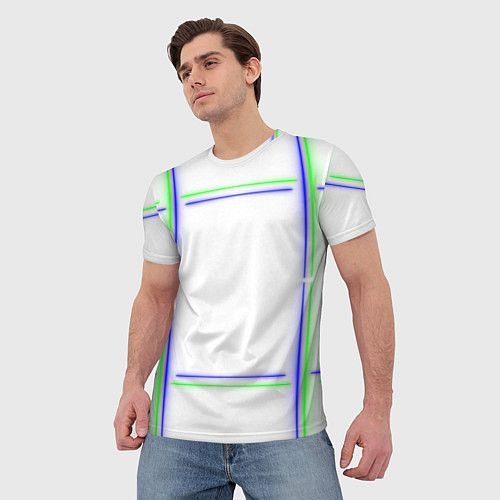 Мужская футболка Neon white green light blue / 3D-принт – фото 3