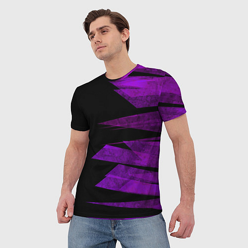 Мужская футболка Color purple black stripes / 3D-принт – фото 3