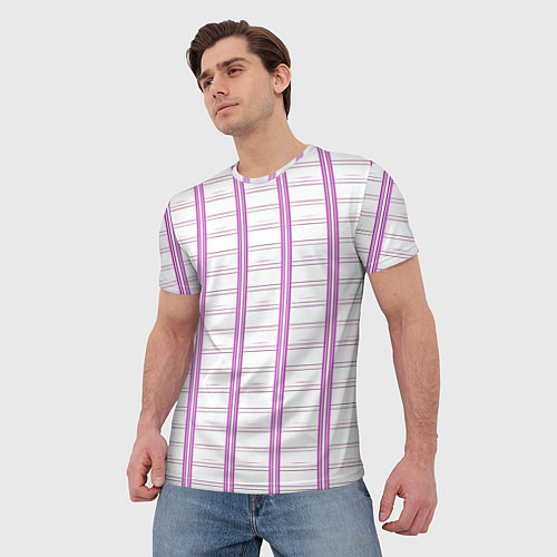 Мужская футболка Color white cage pink line / 3D-принт – фото 3