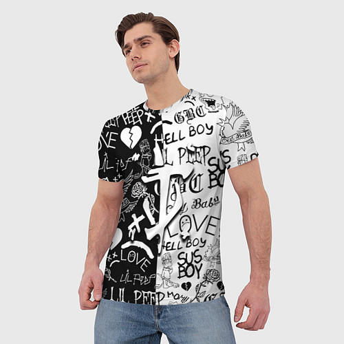 Мужская футболка Doom x liil peep pattern black / 3D-принт – фото 3