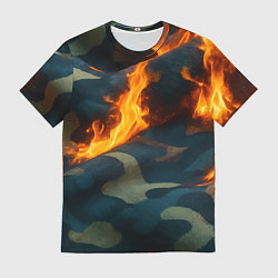 Футболка мужская Огонь на камуфляжной ткани, цвет: 3D-принт