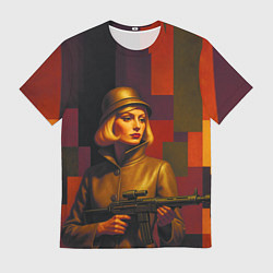Футболка мужская Девушка с автоматом ретрофутуризм поп-арт 1970-е, цвет: 3D-принт