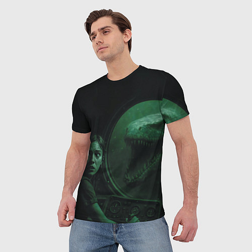 Мужская футболка На батискаф с девушкой нападает Тилозавр ужасы / 3D-принт – фото 3
