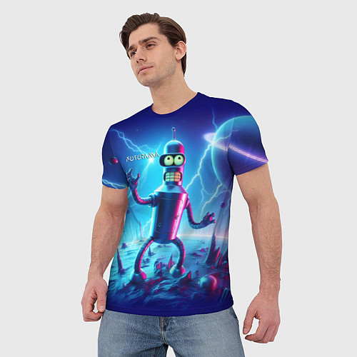 Мужская футболка Bender on neon planet - ai art fantasy / 3D-принт – фото 3