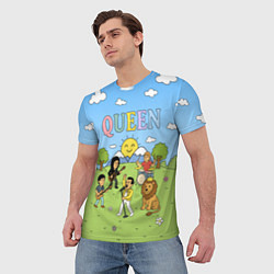 Футболка мужская Queen мультяшный стиль на поляне, цвет: 3D-принт — фото 2