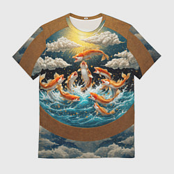 Футболка мужская Большие золотистые рыбы выпрыгивают из воды, цвет: 3D-принт