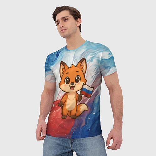 Мужская футболка Лисенок с флагом России / 3D-принт – фото 3