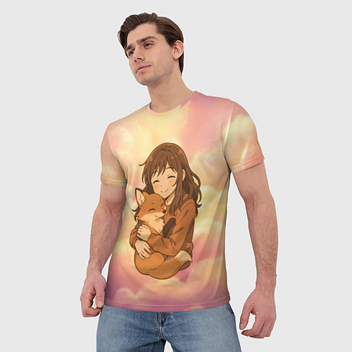 Мужская футболка Девочка обнимает лисичку / 3D-принт – фото 3