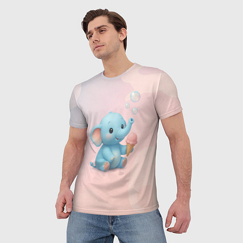 Мужская футболка Маленький слоненок с мороженым пускает пузыри / 3D-принт – фото 3