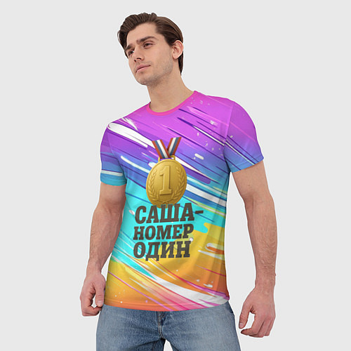 Мужская футболка Медаль Саша номер один / 3D-принт – фото 3