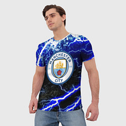Футболка мужская Манчестер сити молнии шторм, цвет: 3D-принт — фото 2