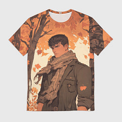 Футболка мужская Берсерк Гатс в клетчатом шарфе, цвет: 3D-принт