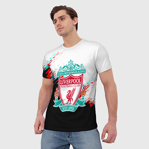 Мужская футболка Ливерпуль текстура глитч краски / 3D-принт – фото 3