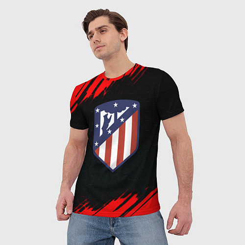 Мужская футболка Атлетико Мадрид красные краски / 3D-принт – фото 3