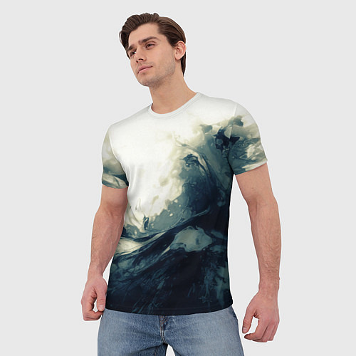 Мужская футболка Чёрно-синие абстрактные краски / 3D-принт – фото 3