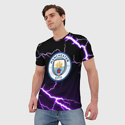 Футболка мужская Манчестер молнии шторм неон, цвет: 3D-принт — фото 2