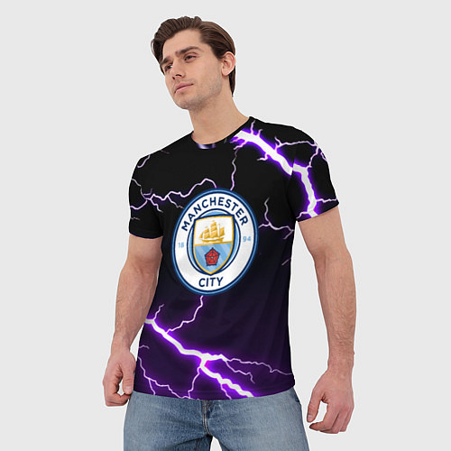Мужская футболка Манчестер молнии шторм неон / 3D-принт – фото 3