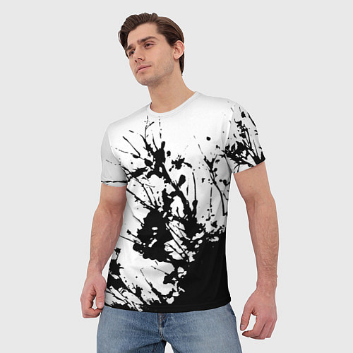 Мужская футболка Чёрная взрывная краска на белом / 3D-принт – фото 3