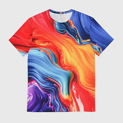 Футболка мужская Красно-синие масляные краски смешение абстракция, цвет: 3D-принт