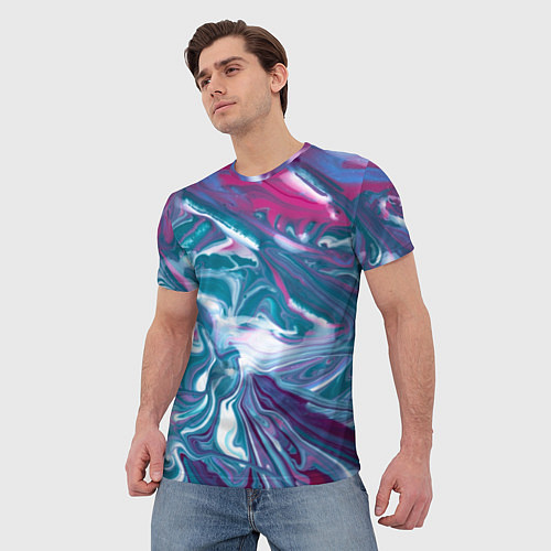Мужская футболка Абстракция бело сине красный мрамор / 3D-принт – фото 3