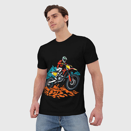 Мужская футболка Motocross and mountains / 3D-принт – фото 3