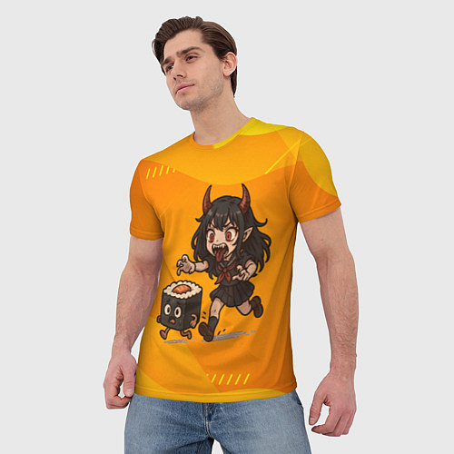 Мужская футболка Девочка дьявол бежит за роллом / 3D-принт – фото 3