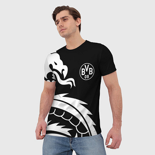 Мужская футболка Borussia дракон белый / 3D-принт – фото 3