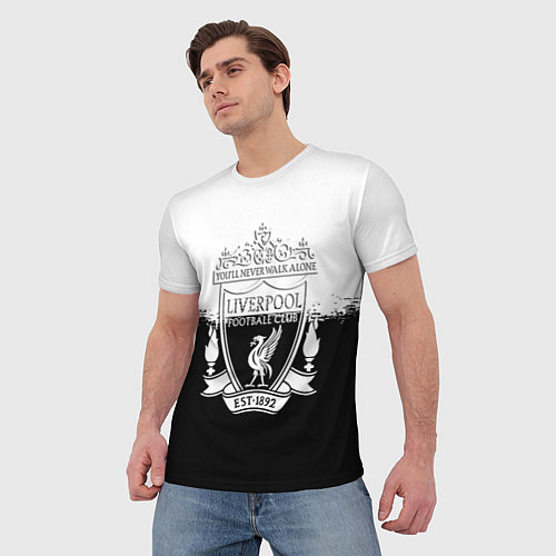 Мужская футболка Liverpool краски черно белые / 3D-принт – фото 3